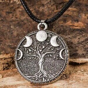 Vintage Antiqued Tree of Life Sun Moon Pendant Necklace - Unisex
